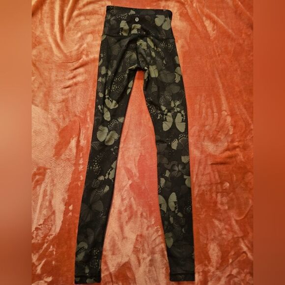 Lululemon wunder under green & black with butterfly pants sz 2 with 32" inseam - Picture 7 of 8